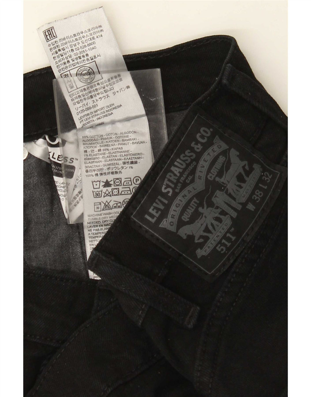 Levi's Herre 511 Slim Jeans W38 L32 Sort Bomuld