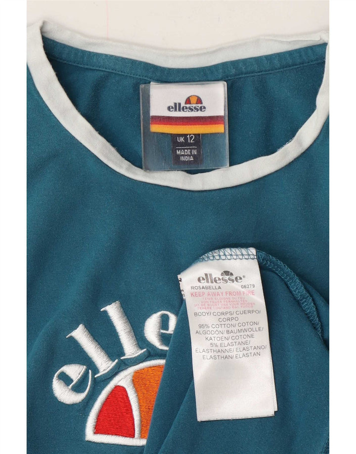 Ellesse Dame Grafisk T-Shirt Top UK 12 Medium Blue Bomuld