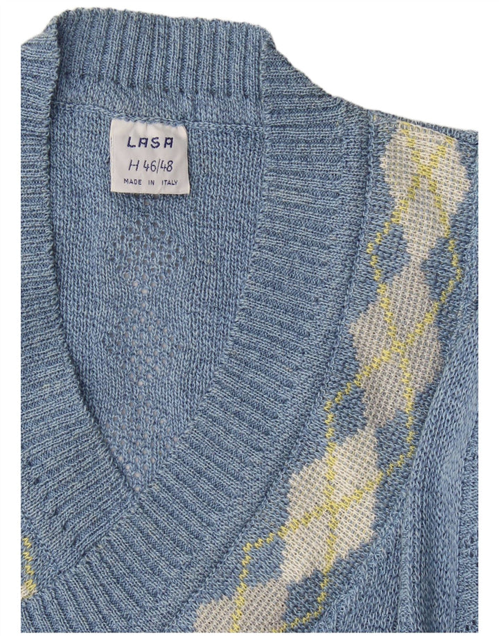 Lasa Dame V-hals sweater IT 46/48 Large Blue Argyle/Diamond