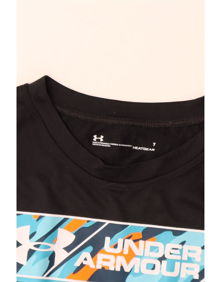 UNDER ARMOUR Boys Heat Gear Grafisk T-Shirt Top 6-7 år Sort
