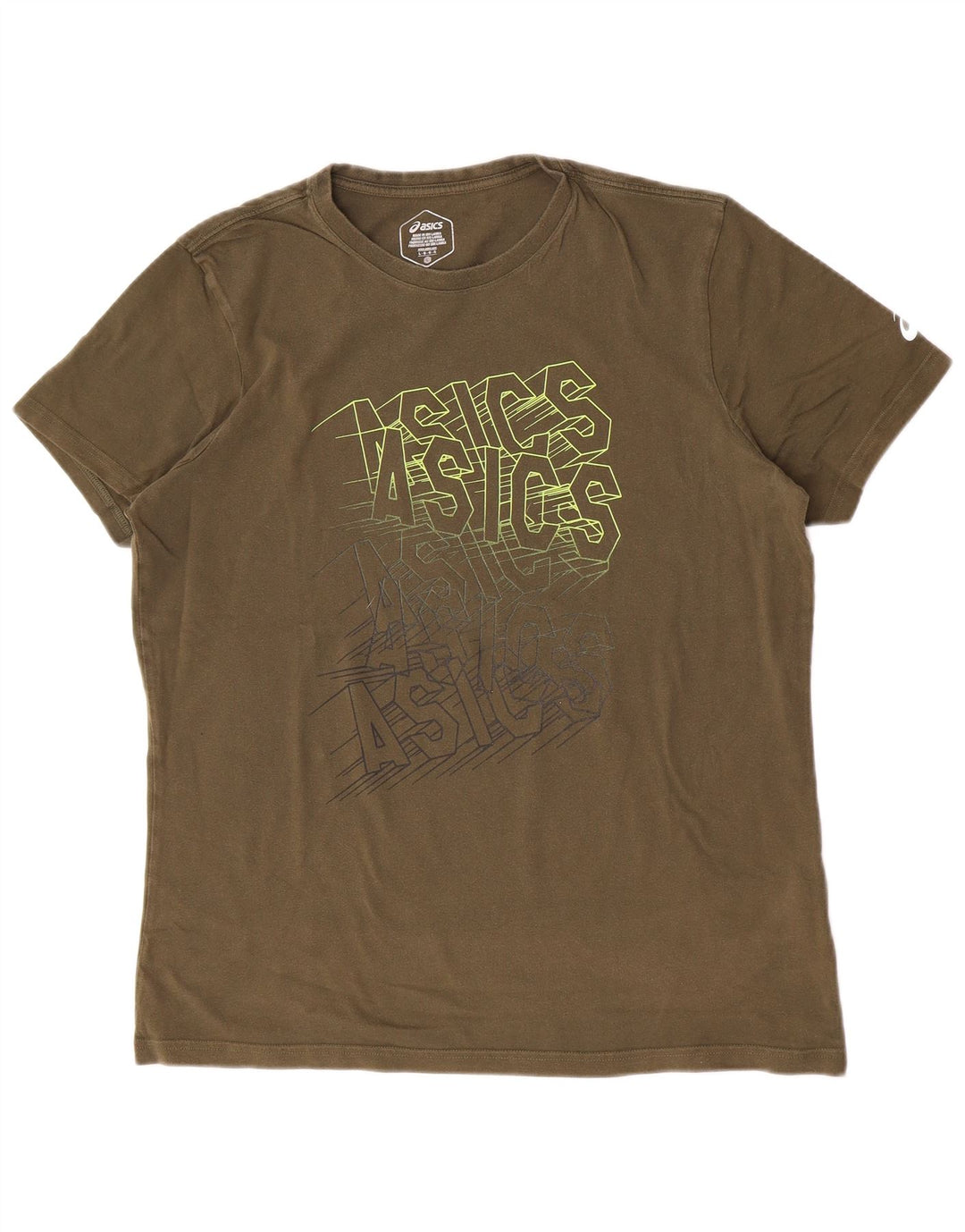 Asics Herre Grafisk T-Shirt Top Stor Khaki Bomuld