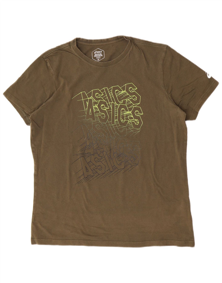 Asics Herre Grafisk T-Shirt Top Stor Khaki Bomuld