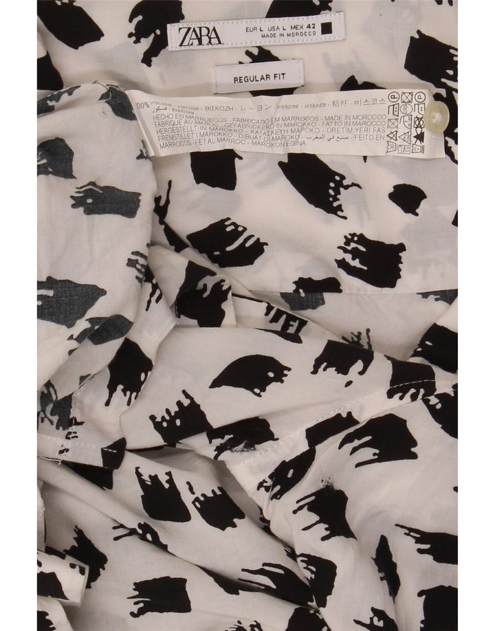 Zara Kortærmet Herre Regular Fit Skjorte Large White Flecked Viscose