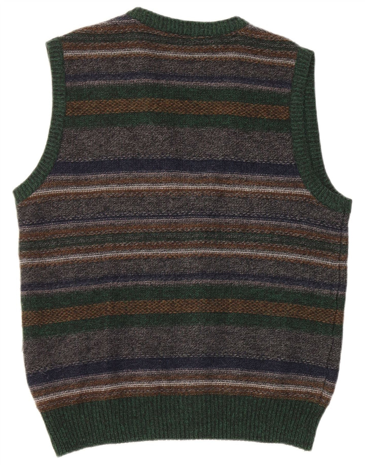 Vintage herre ærmeløs cardigan sweater Medium flerfarvet stribet uld