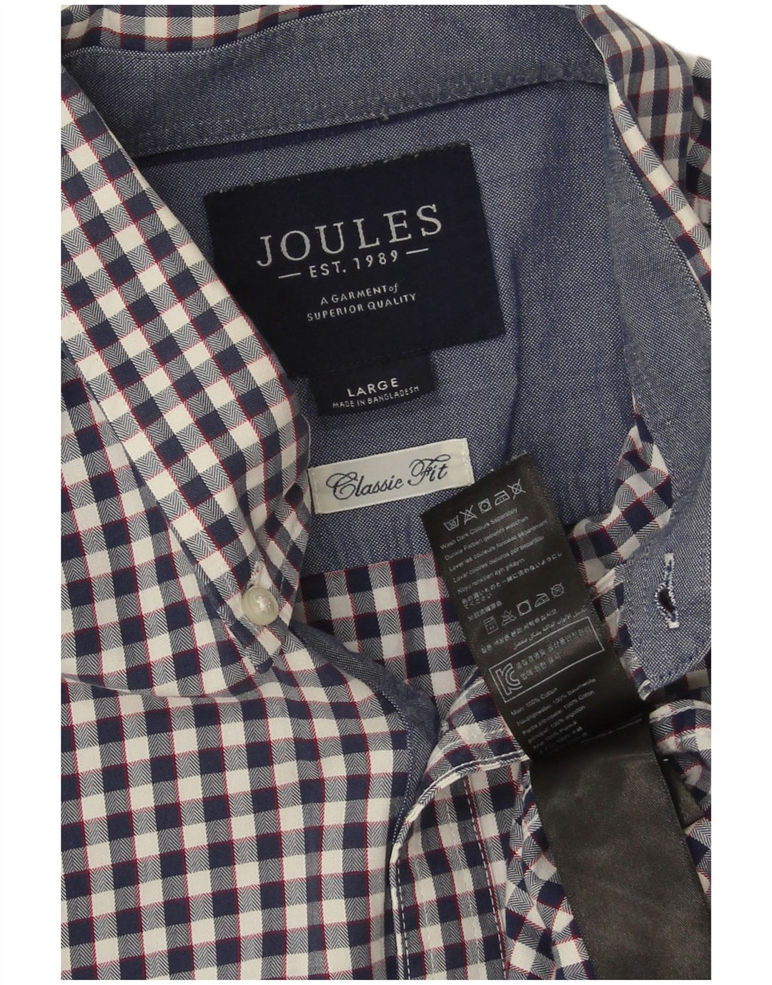 Joules Herre Classic Fit skjorte Large Navy Blue Gingham Cotton