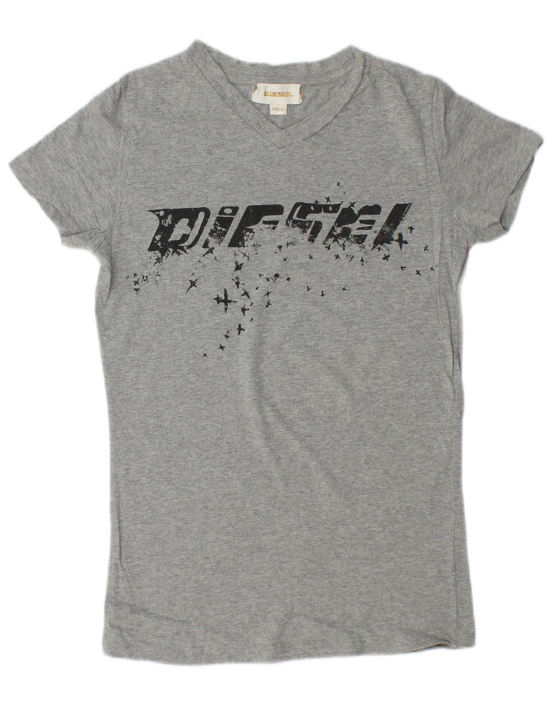DIESEL Dame Grafisk T-Shirt Top UK 14 Stor Grå