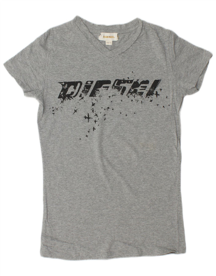 DIESEL Dame Grafisk T-Shirt Top UK 14 Stor Grå