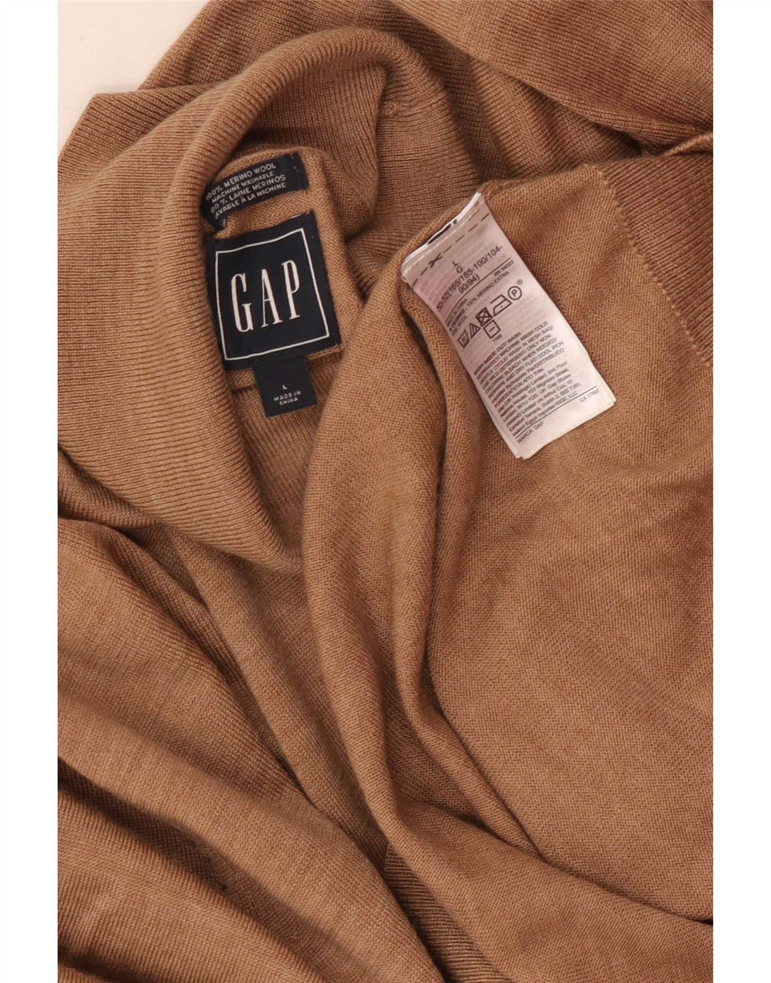 Gap Herre Rullehalstrøje Sweater Stor Beige Flecked Merino Wool
