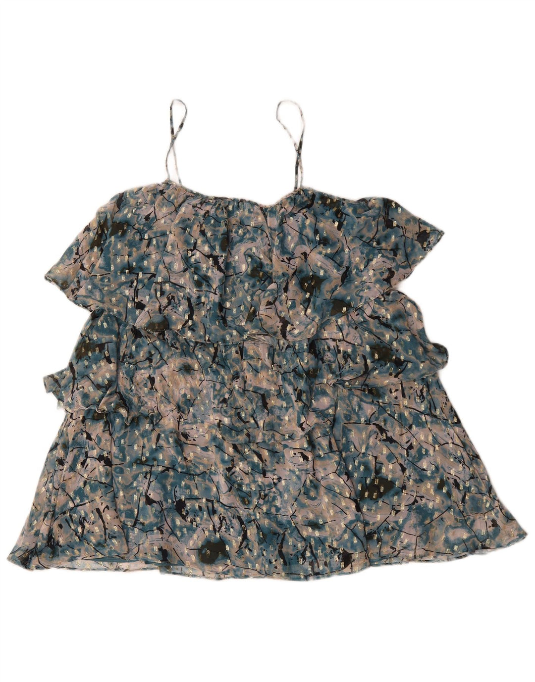 Zara Kvinders Abstrakt Mønster Tiered Dress UK 16 Stor Grøn Polyester