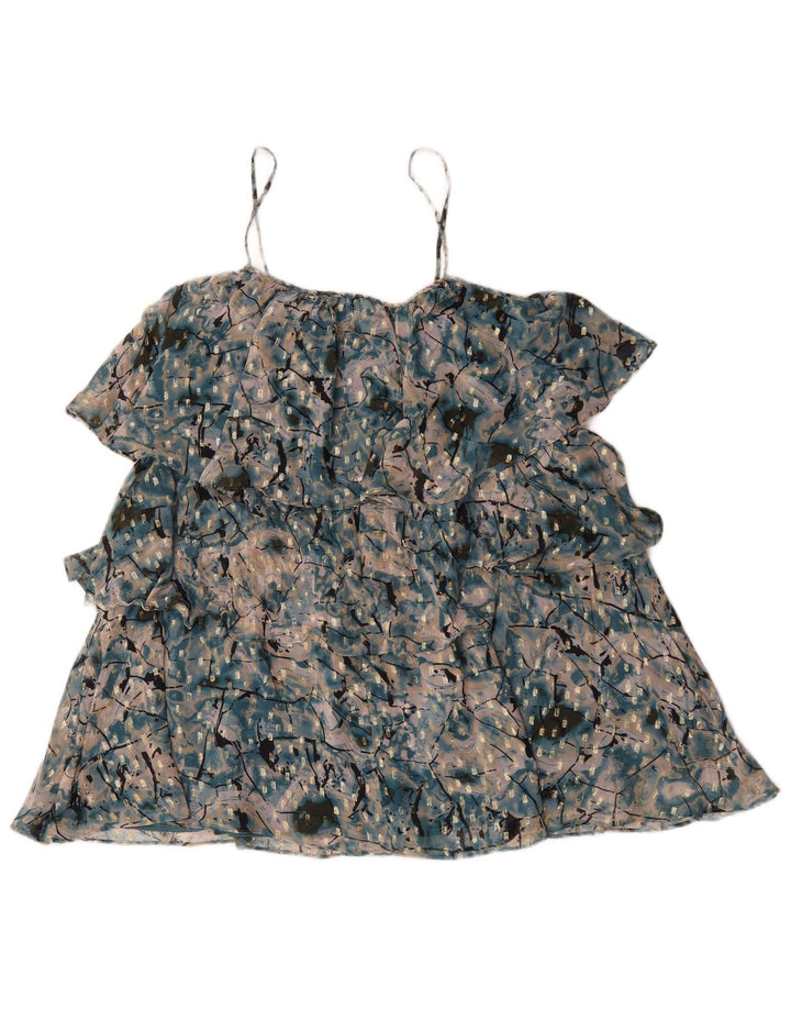 Zara Kvinders Abstrakt Mønster Tiered Dress UK 16 Stor Grøn Polyester