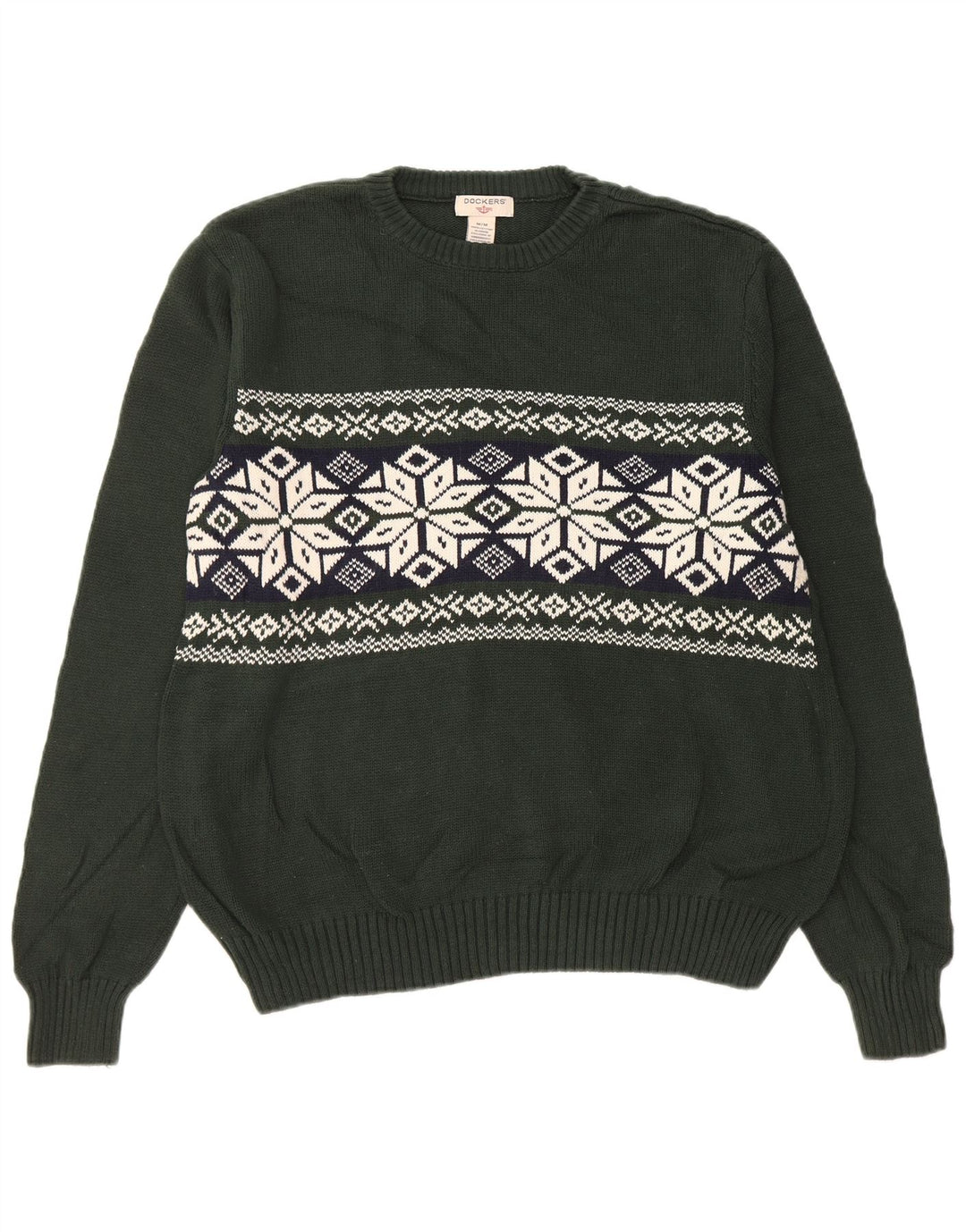 Dockers Herre Crew Neck sweater Medium Khaki Fair Isle Bomuld