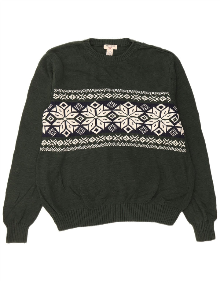 Dockers Herre Crew Neck sweater Medium Khaki Fair Isle Bomuld