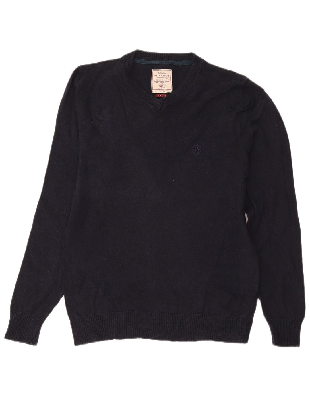 Fedt ansigt herre V-hals sweater lille marineblå bomuld