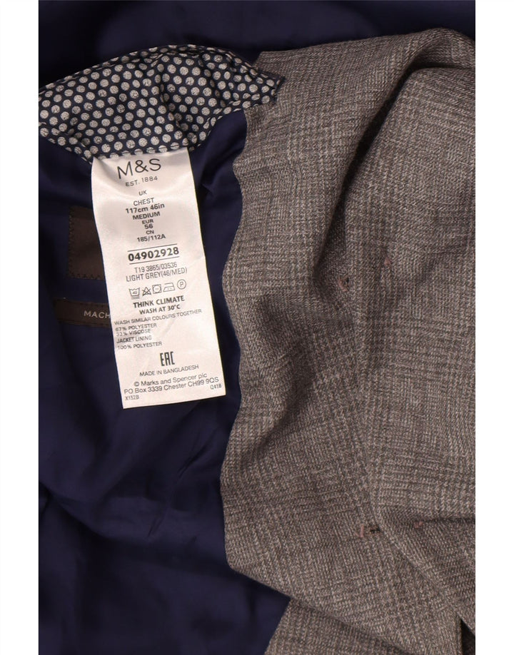 Marks & Spencer Herre 2-knaps blazerjakke UK 46 XL Grå ternet polyester