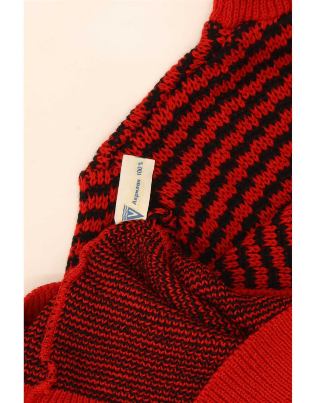 Vintage Dame Roll Neck Jumper Sweater UK 12 Medium rød stribet akryl