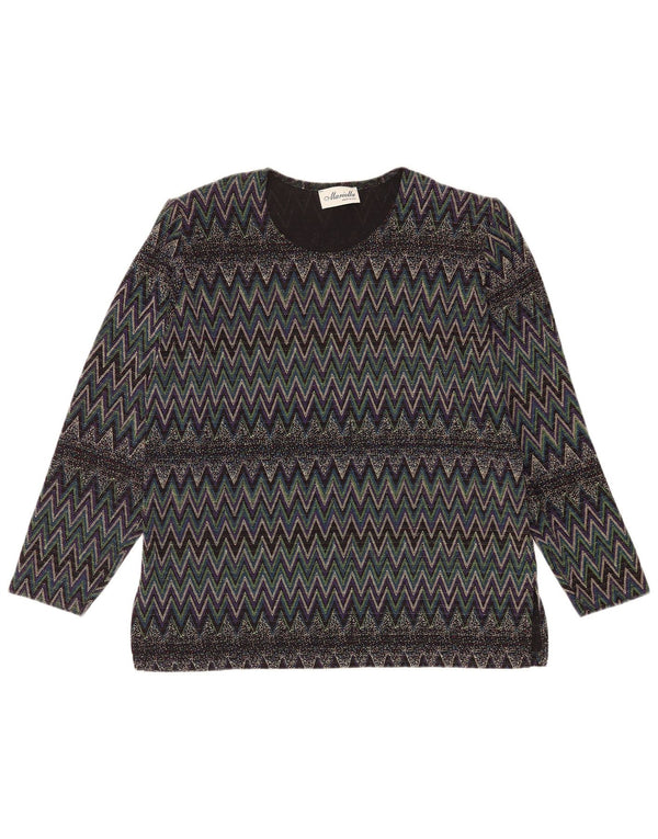 Vintage Dame Langærmet Bluse Top UK 16 Stor flerfarvet Chevron