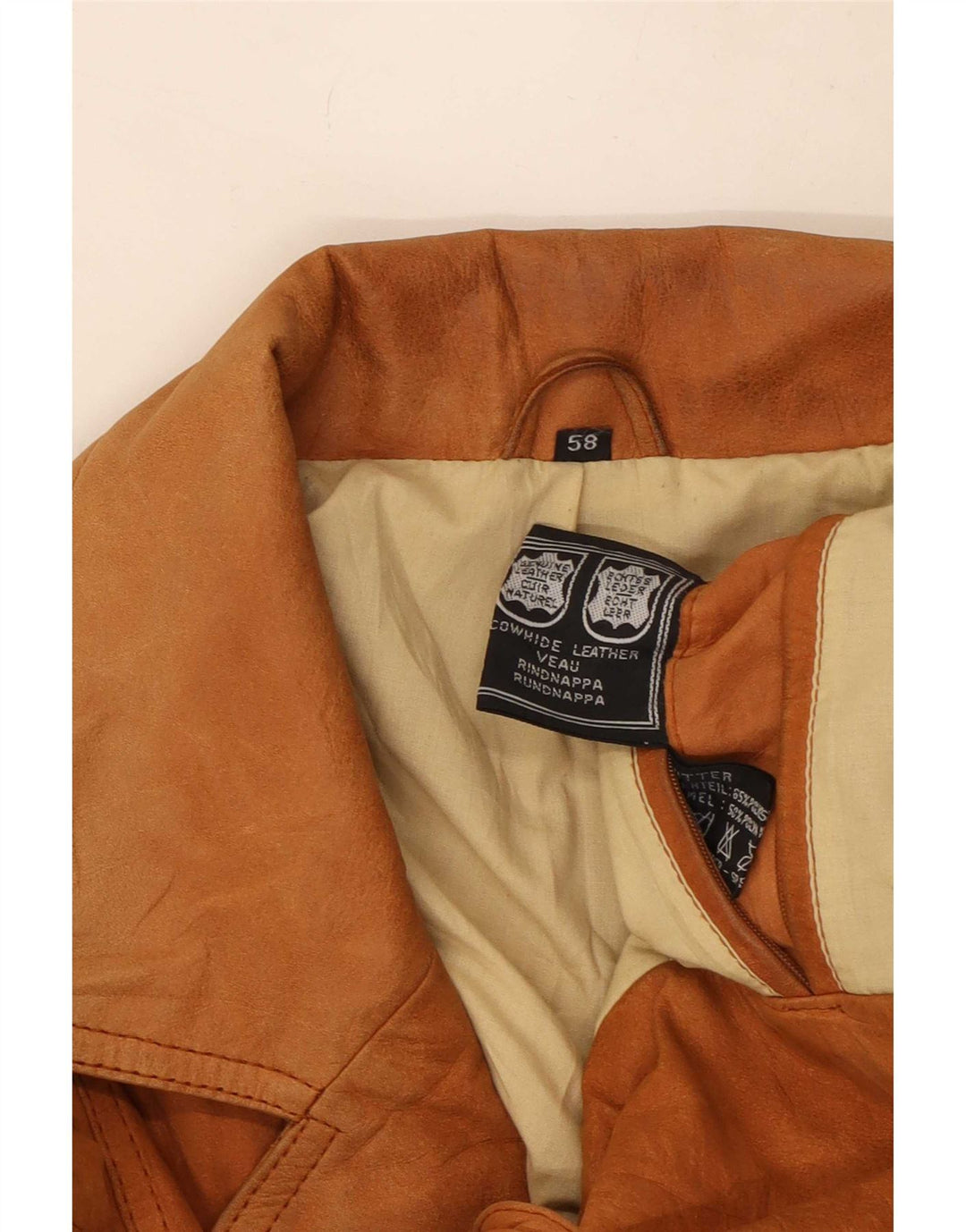 Vintage herre 3 knap læder blazerjakke EU 58 4XL Brun