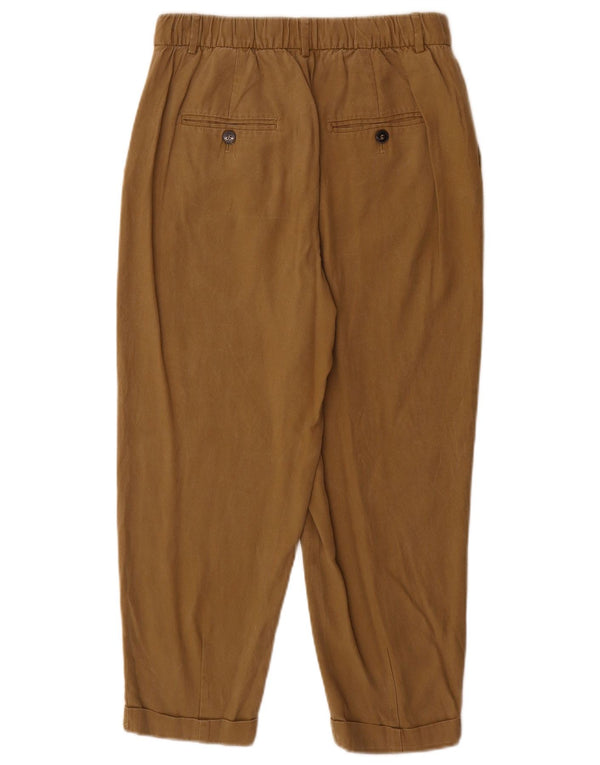 Zara Womens High Waist Tapered Cropped Trousers Small W26 L24 Beige Lyocell
