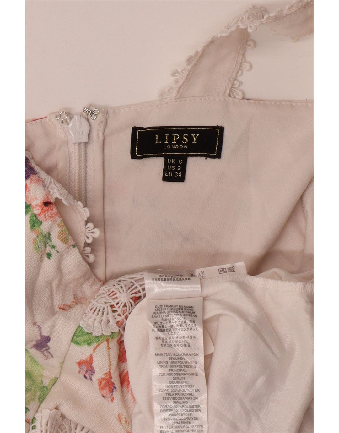 LIPSY Kvinders ærmeløs Havfruekjole UK 6 XS Hvid Blomsterviscose