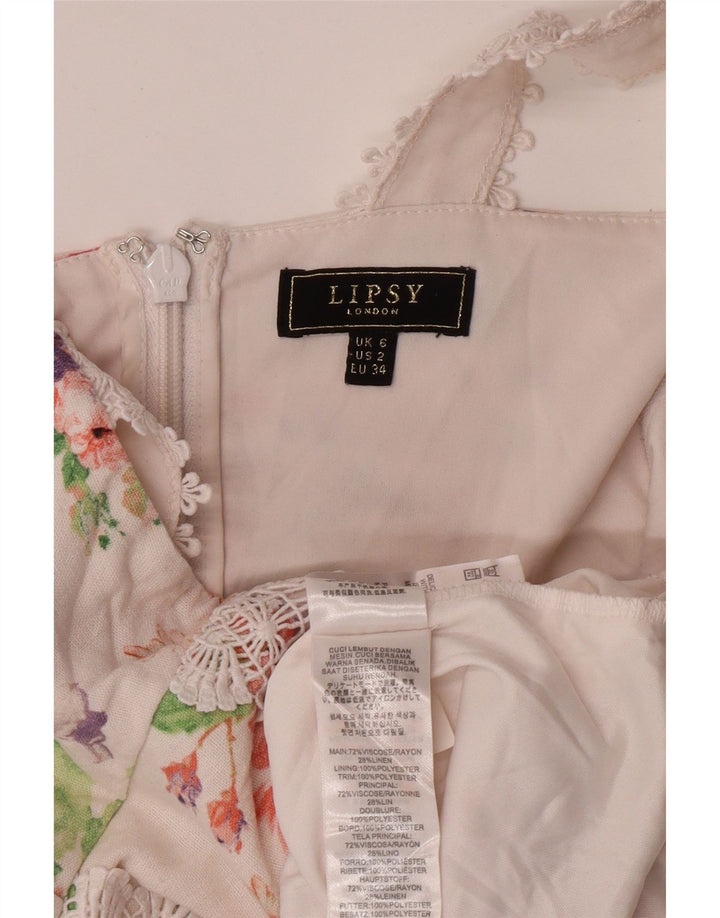 LIPSY Kvinders ærmeløs Havfruekjole UK 6 XS Hvid Blomsterviscose