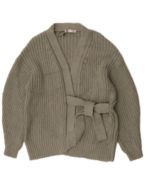 Zara Womens Oversized Front Tie Cardigan Sweater UK 10 Small Green Acryl
