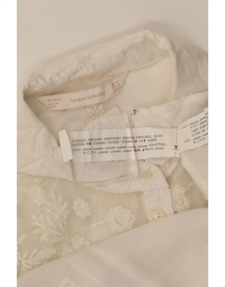 Zara Trafaluc skjortebluse til kvinder UK 14 Medium White Floral Polyester