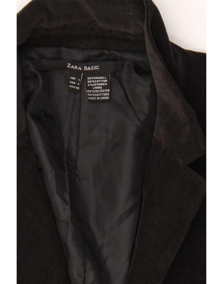 Zara Dame 1 Knap Corduroy Blazer Jacket UK 14 Stor Sort Bomuld
