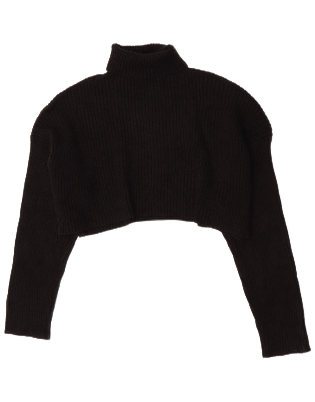 Zara Womens Crop Oversized Roll Neck Jumper Sweater UK 16 Large Black