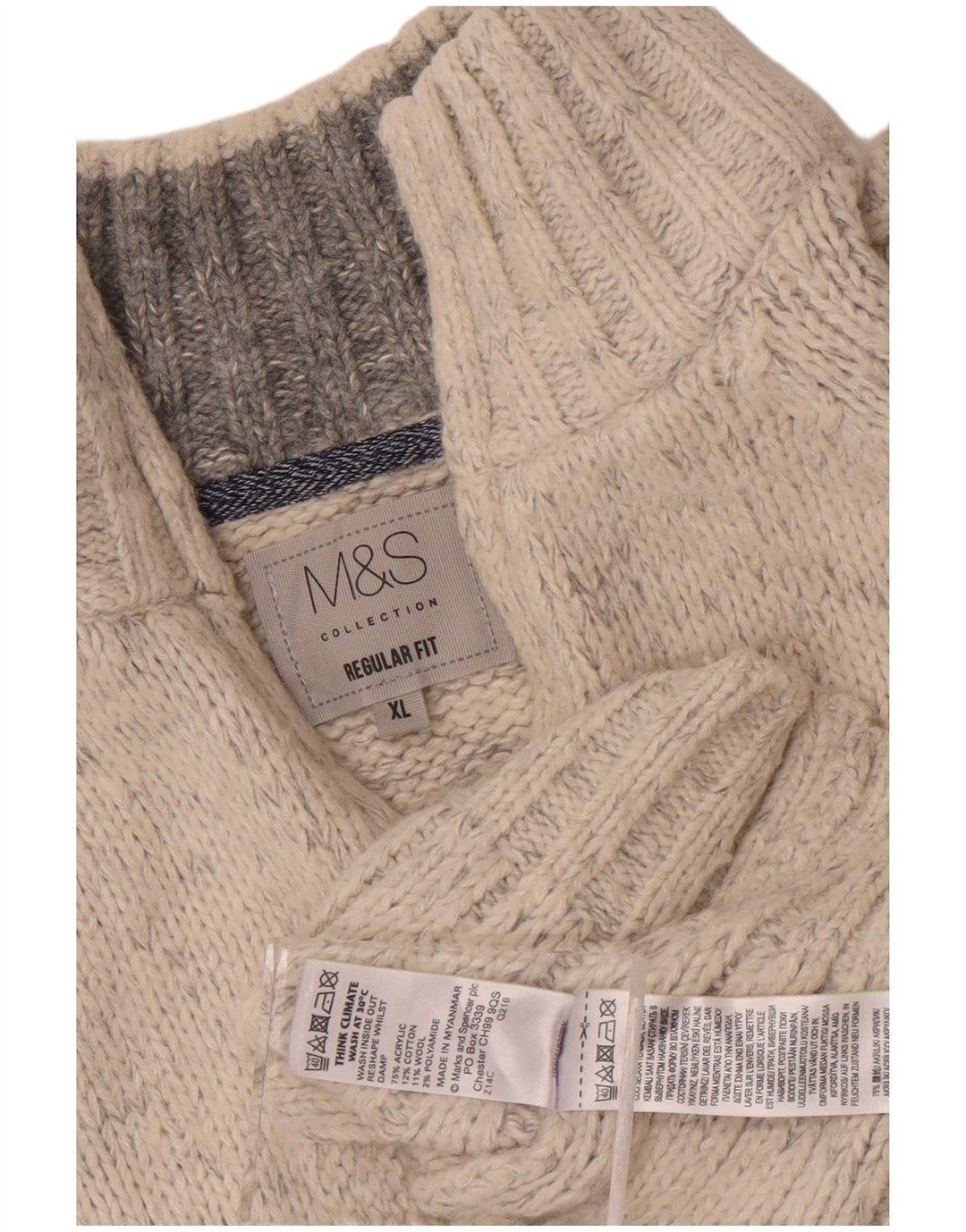 Marks & Spencer Herre Regular Fit Zip Neck sweater XL Beige Flecked