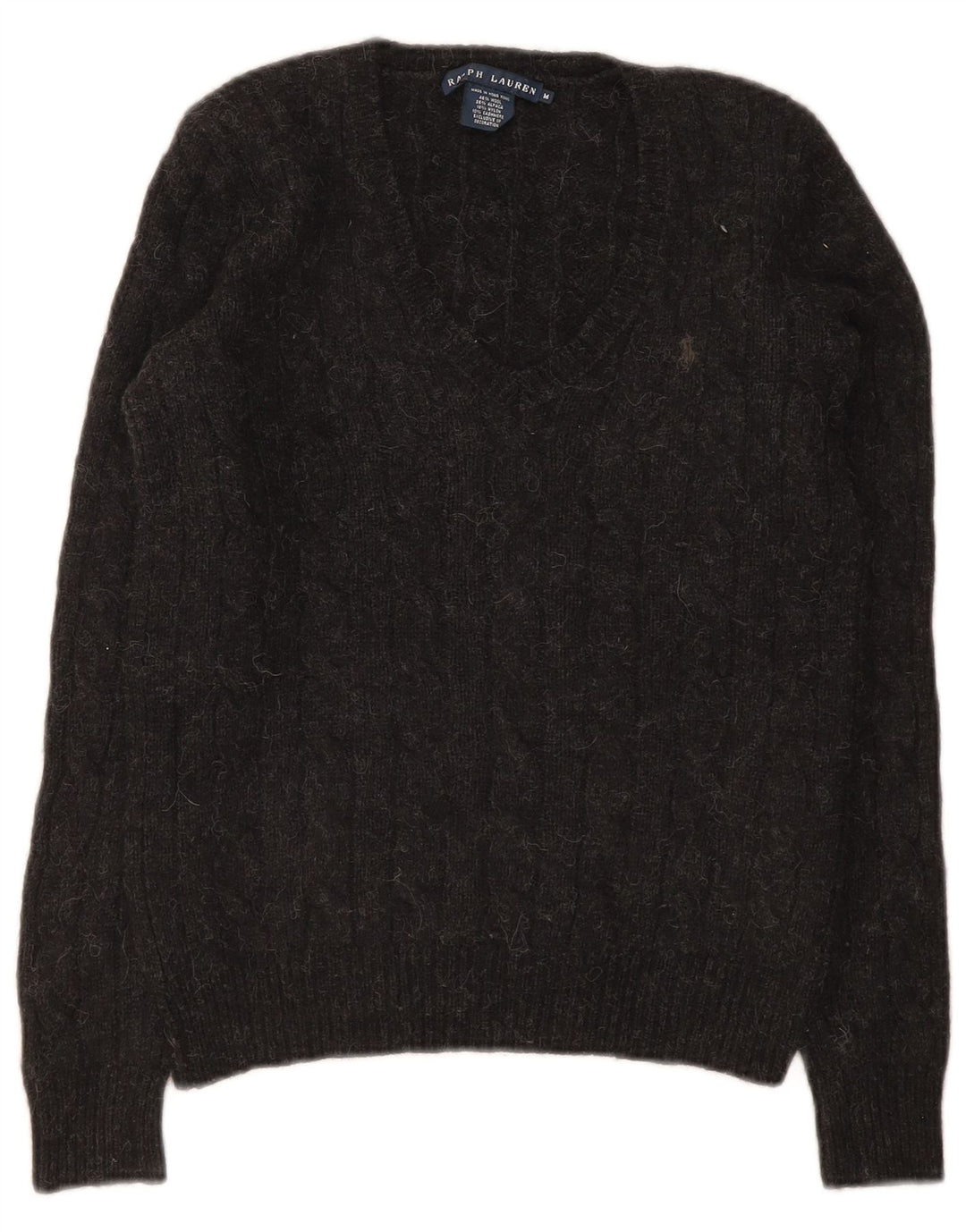 Ralph Lauren Dame V-hals sweater UK 12 Medium Grå Uld