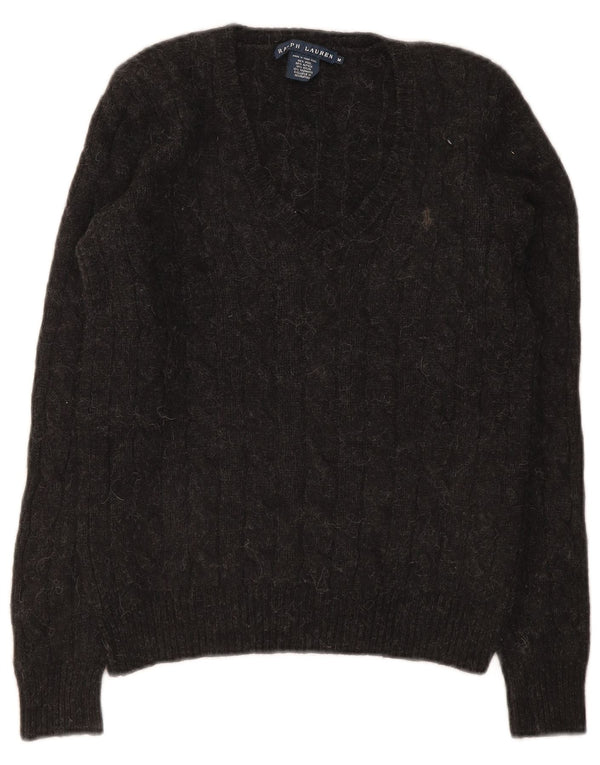 Ralph Lauren Dame V-hals sweater UK 12 Medium Grå Uld