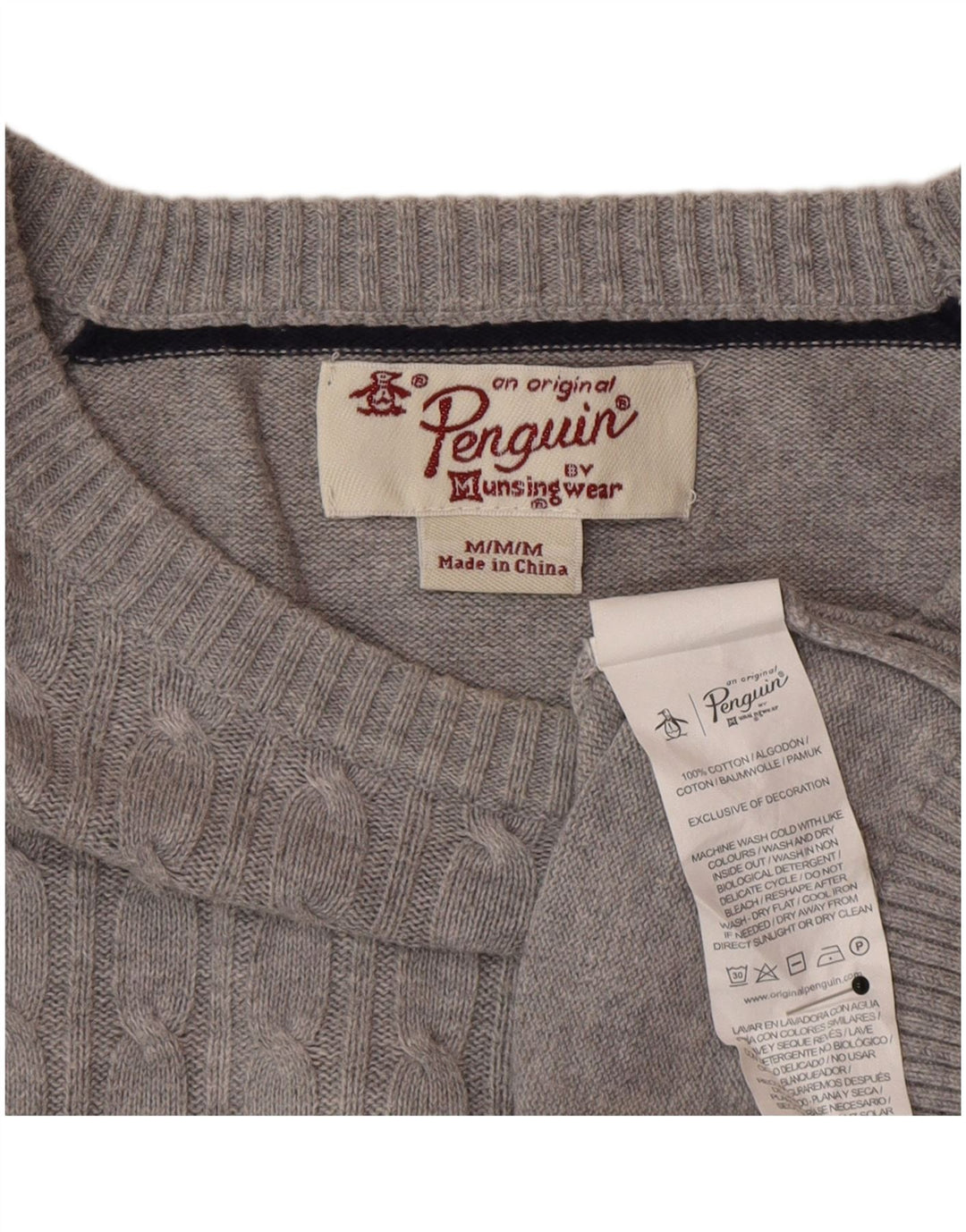 Penguin Herre Boat Neck Jumper Sweater Medium Grey Bomuld