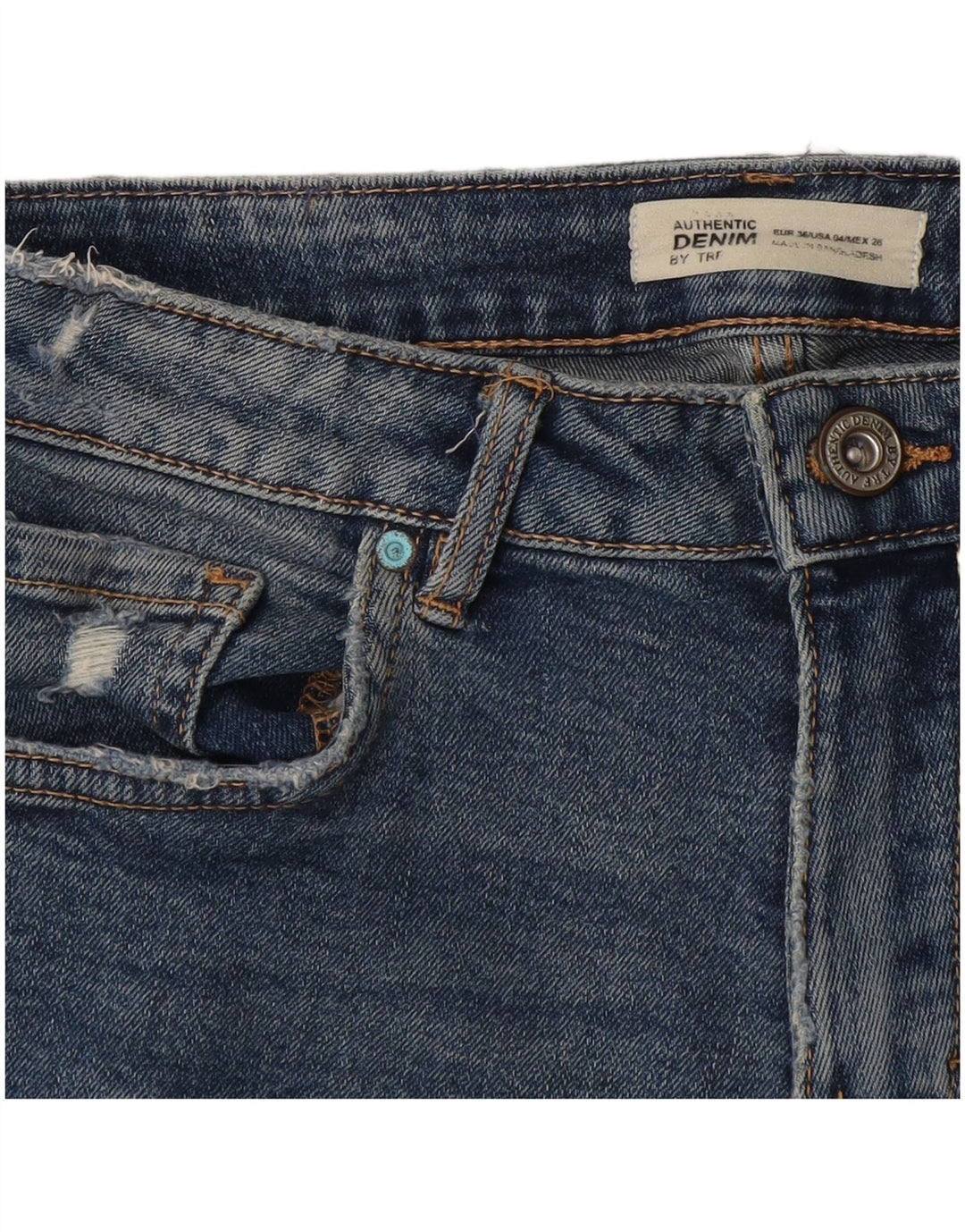 Zara Womens Distressed Denim Shorts EU 36 XS W26 Blå