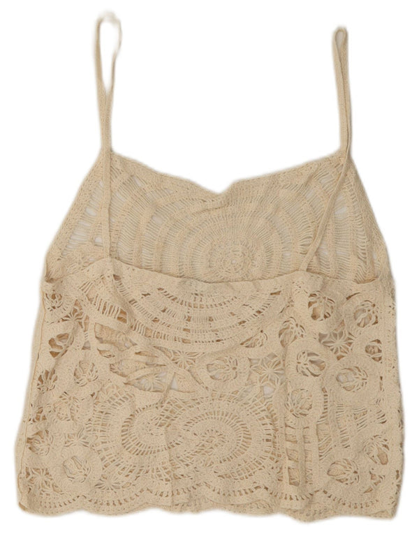 Zara Dame See Through Hæklet Cami Top UK 16 Large Off White