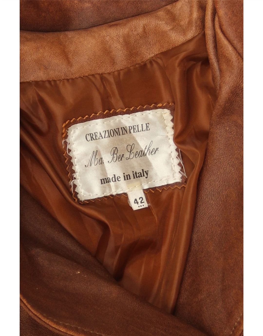 Vintage dobbeltradet læderfrakke til kvinder IT 42 medium brunt læder