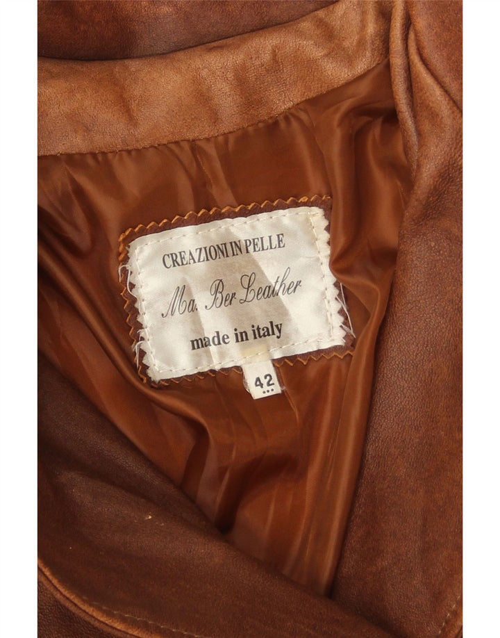 Vintage dobbeltradet læderfrakke til kvinder IT 42 medium brunt læder