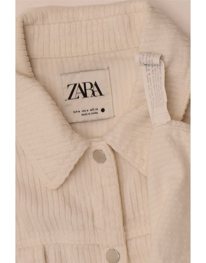 Zara Dame Oversized Corduroy Shirt UK 14 Medium White Bomuld