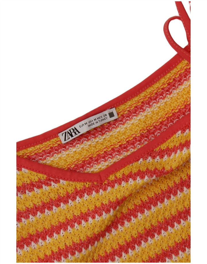 Zara Dame Solkjole UK 12 Medium Gul Stribet
