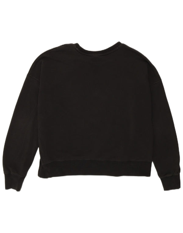 Puma Dame Oversized Crop Graphic Sweatshirt Jumper UK 6 XS Sort Bomuld