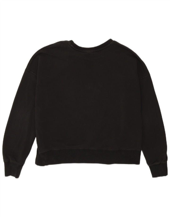 Puma Dame Oversized Crop Graphic Sweatshirt Jumper UK 6 XS Sort Bomuld