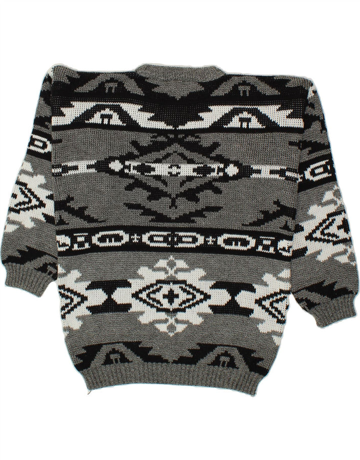 VINTAGE Mens Crew Neck Jumper Sweater 2XL Grey Fair Isle Vintage Vintage and Second-Hand Vintage from Messina Hembry 