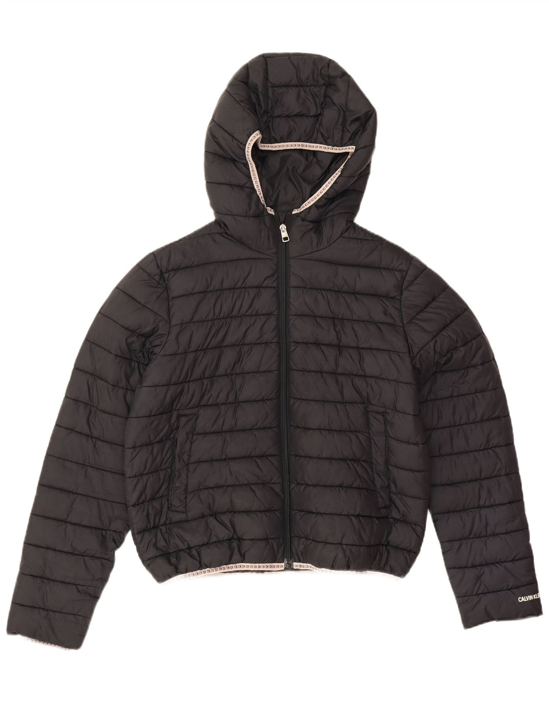 Calvin Klein Jeans Dame Hætte Oversized Polstret Jakke UK 10 Lille Sort