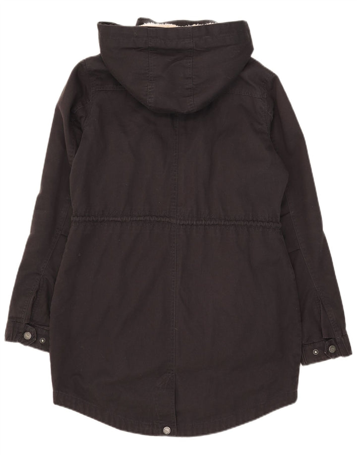 Fat Face Dame Hooded Parka Jacket UK 8 Small Black Bomuld
