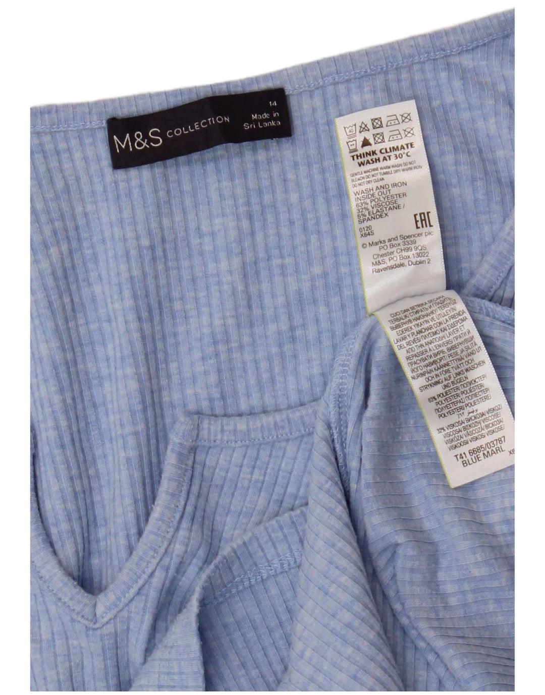 Marks & Spencer Dametop Langærmet UK 14 Stor Blå Polyester