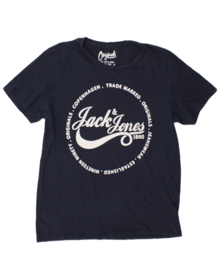 Jack & Jones Herre grafisk T-shirt Top Medium Marineblå Bomuld