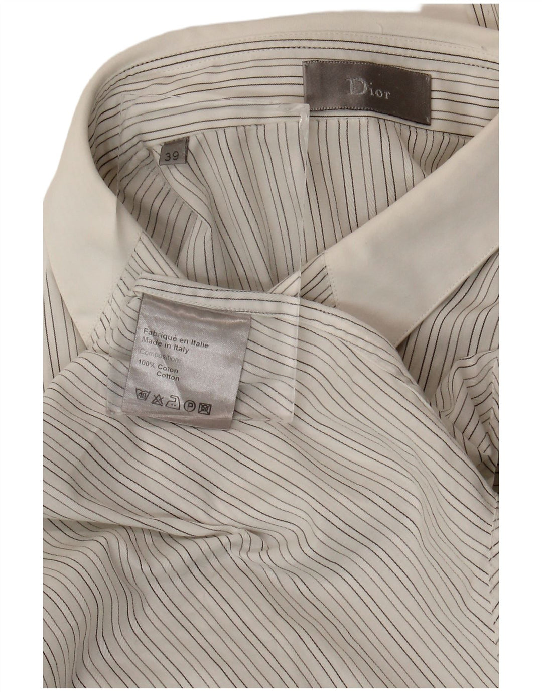 Christian Dior herreskjorte str. 39 Medium hvid stribet bomuld