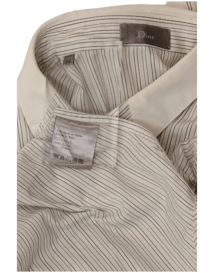 Christian Dior herreskjorte str. 39 Medium hvid stribet bomuld