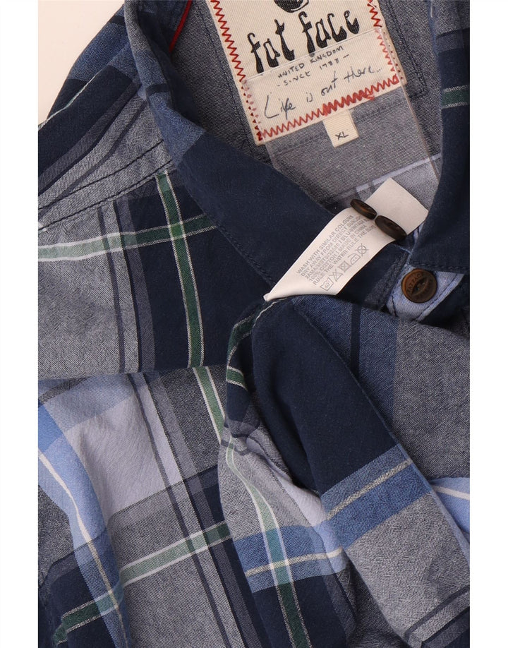 FAT FACE Herre flannelskjorte XL blå ternet bomuld