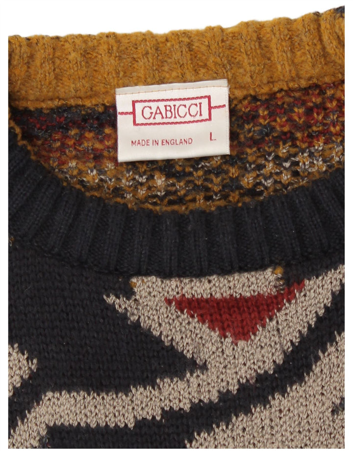 Vintage herre rund hals sweater stor flerfarvet geometrisk
