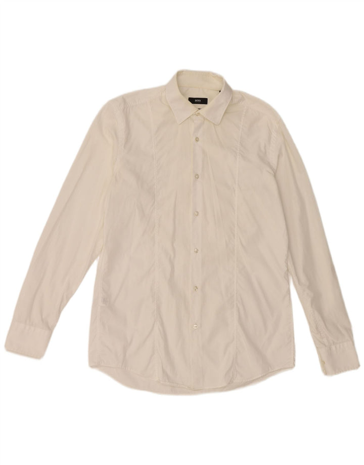 Hugo Boss Herre Slim Fit Skjorte Størrelse 40 15 3/4 Medium Hvid Bomuld